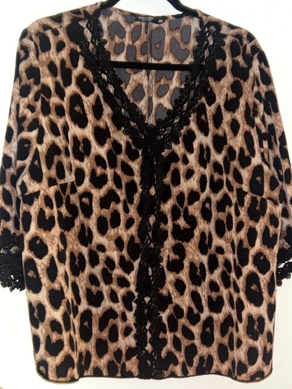 SHEIN CURVE Leopard Print Lace Trim Blouse Size 2XL Like New